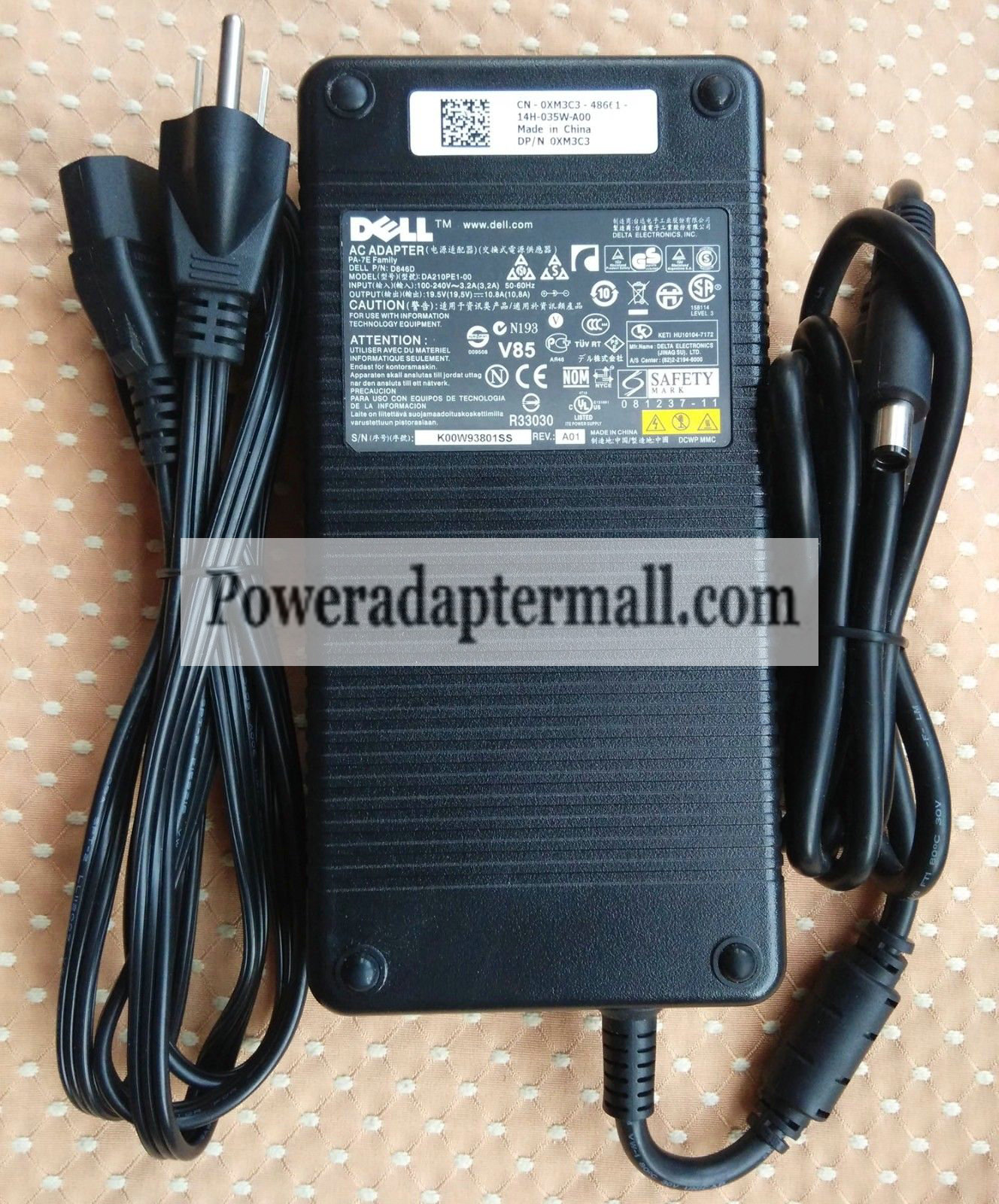 Original 19.5V 10.8A Dell WW4XY 74X5J DW5G3 AC Adapter Charger